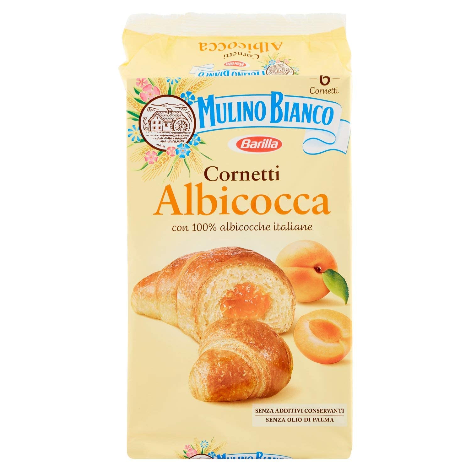 Mulino Bianco: "Cornetti alla Albicocca" 6 croissants with Apricot jam 10.58 Ounces (300g) [ Italian Import ]