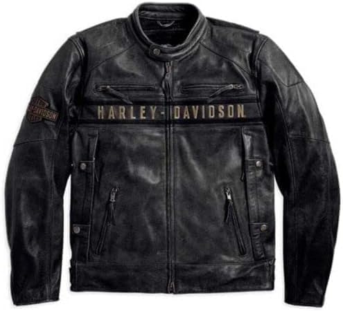 Harley Men’s Passing Link Triple Vents Cafe Racer Motorcycle Black Leather Jacket