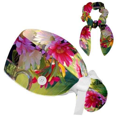 Nurse Scrub Caps,Scrub Hats with Buttons and Cotton Sweatband