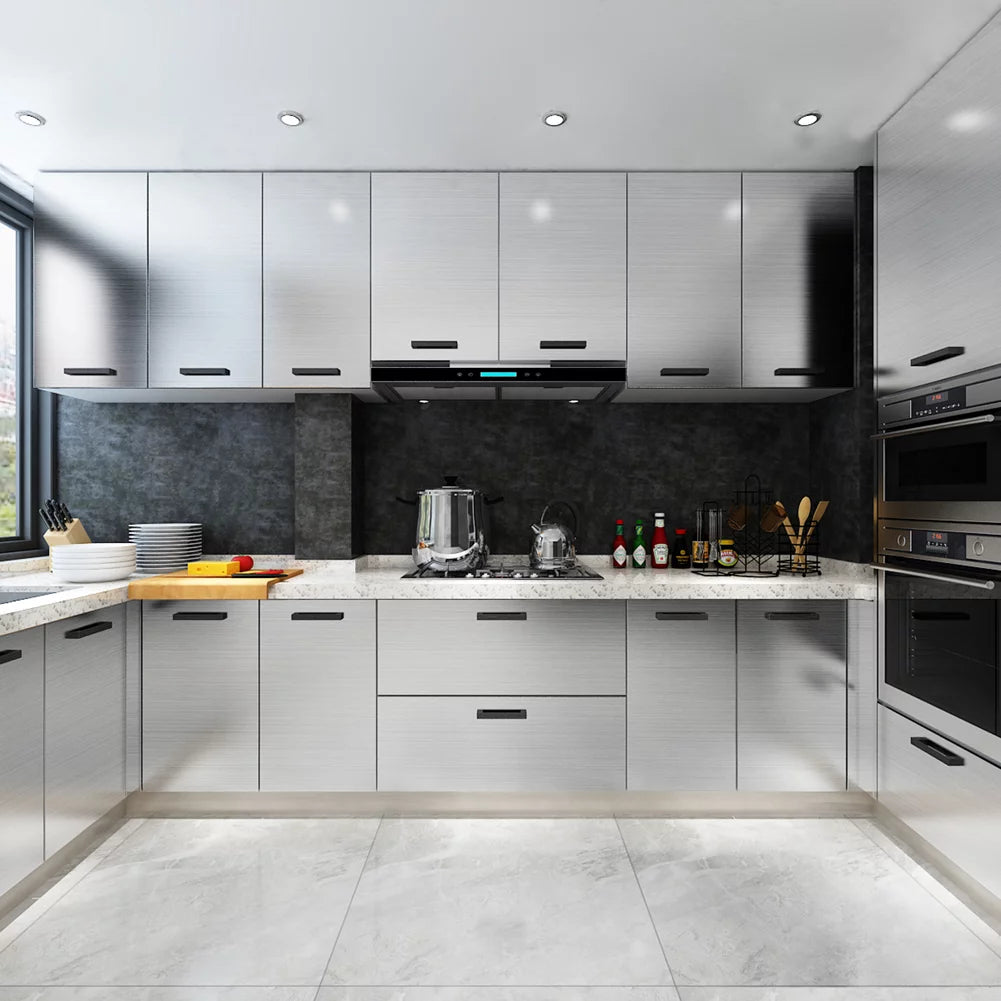 LaCheery Stainless Steel Contact Paper Silver Wallpaper Self Adhesive Removable Wallpaper Dishwasher Cover Shelf Liner Peel and Stick Wallpaper for Kitchen Appliances Refrigerator 16"x 317"