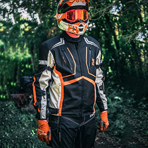 HWK Motorcycle Jacket for Men and Women Scorpion with Cordura Fabric for Enduro Motorbike Riding and Armor Foam Padding for Impact Protection, Dual Sport Motorcycle Jacket - Orange, Large