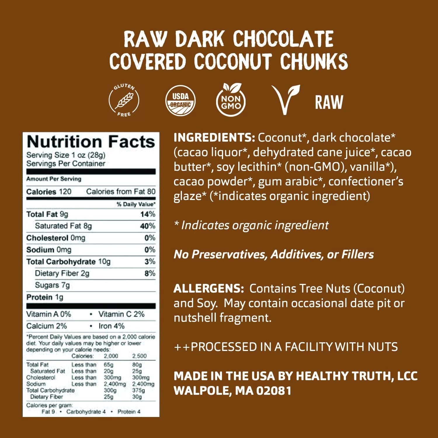 Healthy Truth - LIFE BY CHOCOLATE - Organic Dark Chocolate Covered Coconut Chunks (1.4oz SNACK Size)