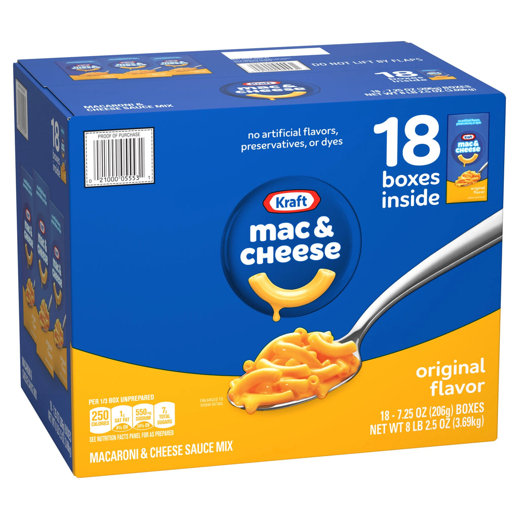 Kraft Original Mac & Cheese Macaroni and Cheese Dinner, 18 ct Pack, 7.25 oz Boxes