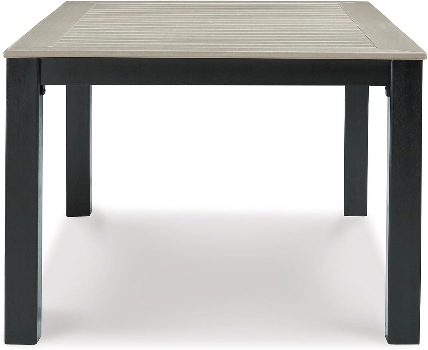 Benjara Mide 72 Inch Outdoor Dining Table, Rectangular, Slatted Top, Beige, Brown and Black