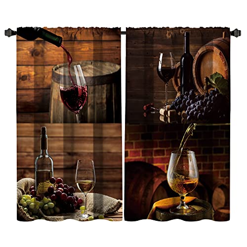 Miyotaa Farmhouse Rustic Kitchen Window Curtains 2 Panels 27.5W x 39H Rod Pocket Vintage Country Rural Food Wine Bread Lavender Small Short Door Decor Bathroom Drapery Treatment
