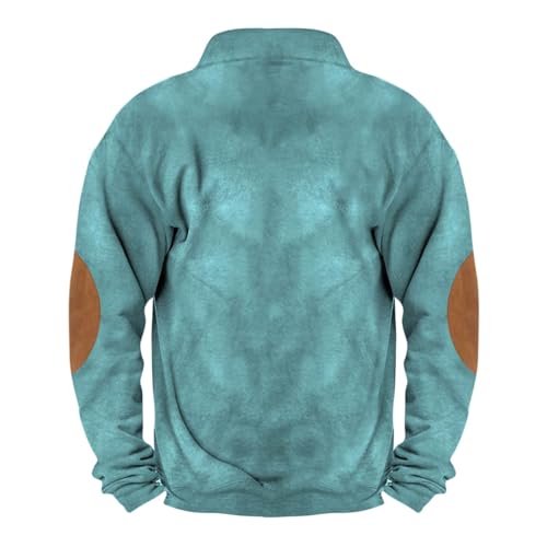 Men's Outdoor Casual Stand Collar Sweatshirt Button Up Casual Loose Single Breasted Sweaters with Elbow Patches