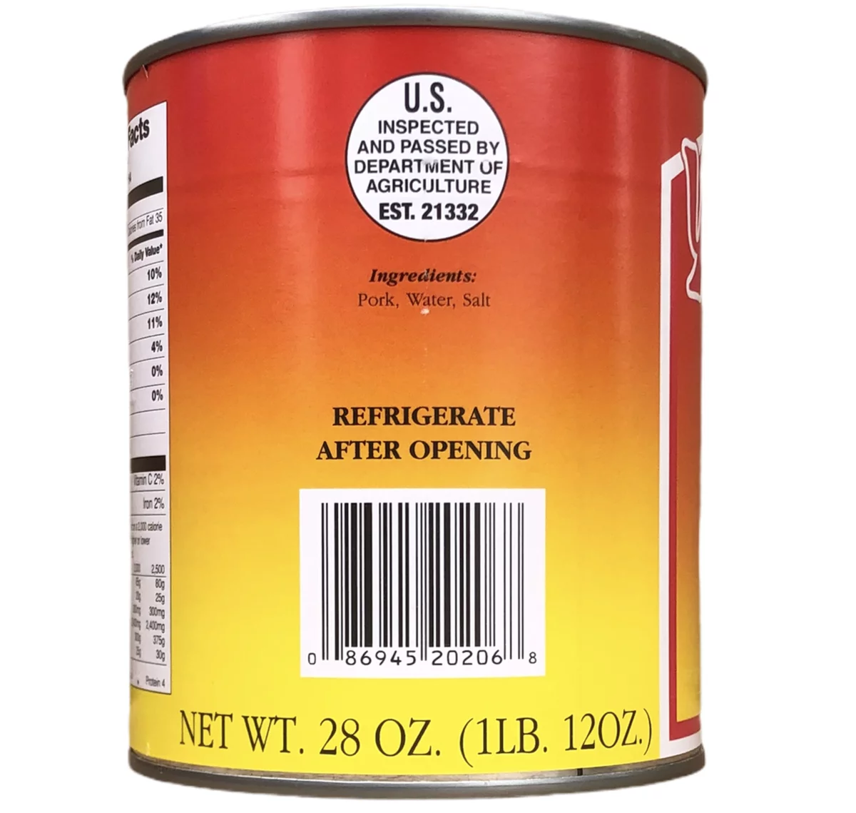 Yoder's Canned 10 Years Long Shelf Life Emergency Food Pork Chunks Meat Case, 28oz / 14 Servings /#2.5 /Can - 12 Cans