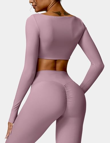 YEOREO Kyla Women Crop Top Long Sleeve Padded Sports Low Medium Impact Yoga Shirt Workout