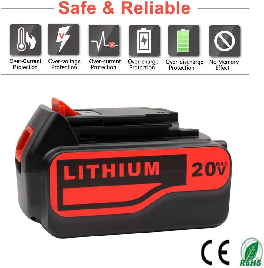 2 Pack 6.0Ah 20V Max Replacement Lithium Battery for Black and Decker 20Volt Max LBXR20 LB20 LBX20 LBXR2020 LBX4020 LB2X4020-OPE LBXR20-OPE Extended Capacity Battery Pack of 2