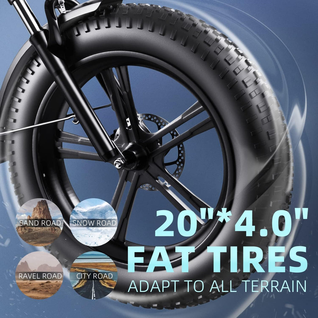 Folding Electric Bike for Adults,48V18Ah/12.8ah Removable Lithium Battery, 750W Motor 30MPH Electric Bicycle, 20" Fat Tire Electric Commuter Beach Snow Bicycle,Shimano 7-Speed,Dual Shock Absorber