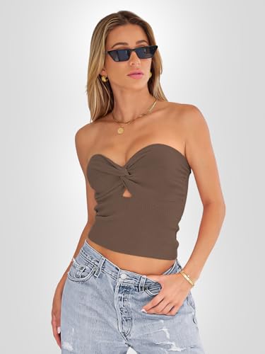 EFAN Womens Tube Tops Going Out Cut Out Twist Knot Front Bandeau Ribbed Knit Y2K Strapless Tank Bustier Corset Tops