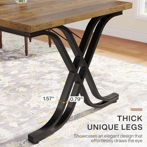 Tribesigns Dining Table for 4-6 People, 63 Inch Industrial Large Kitchen Table with Heavy Duty Metal Frame, Rectangle Wood Dining Room Table for Kitchen, Living Room, Rustic Brown