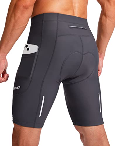 Bikewa Men's Bike Shorts 3D Padded Cycling Road Biking Mountain Riding Biker Bicycle UPF 50+ Cycle Shorts Zipper Pockets