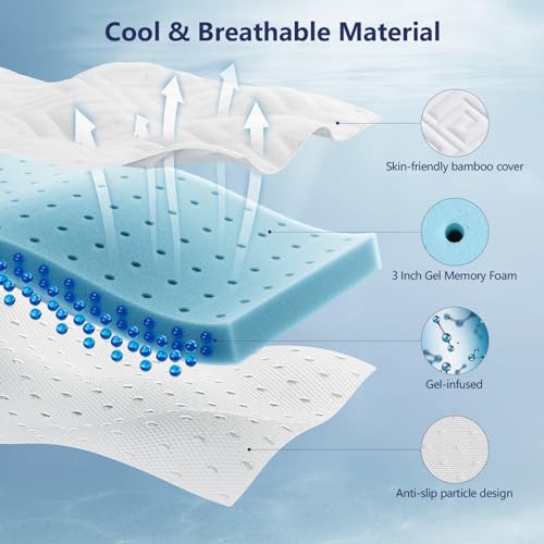 Memory Foam Mattress Topper - 3 Inch Gel Mattress Pad for Pressure Relief, Premium Soft Cooling Sleep Bed Topper, Non-Slip Design with Removable & Washable Cover, CertiPUR-US Certified, King