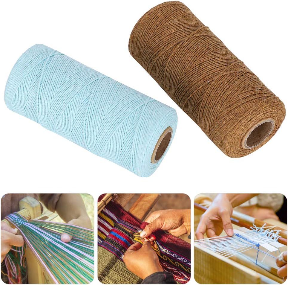 2 Rolls Craft Cotton Thread Twine Pure Cotton Yarn Tensile Resistant 8/4 Warp Thread for Knitting Tatting Carpet Tapestry(Brown+Light Blue)