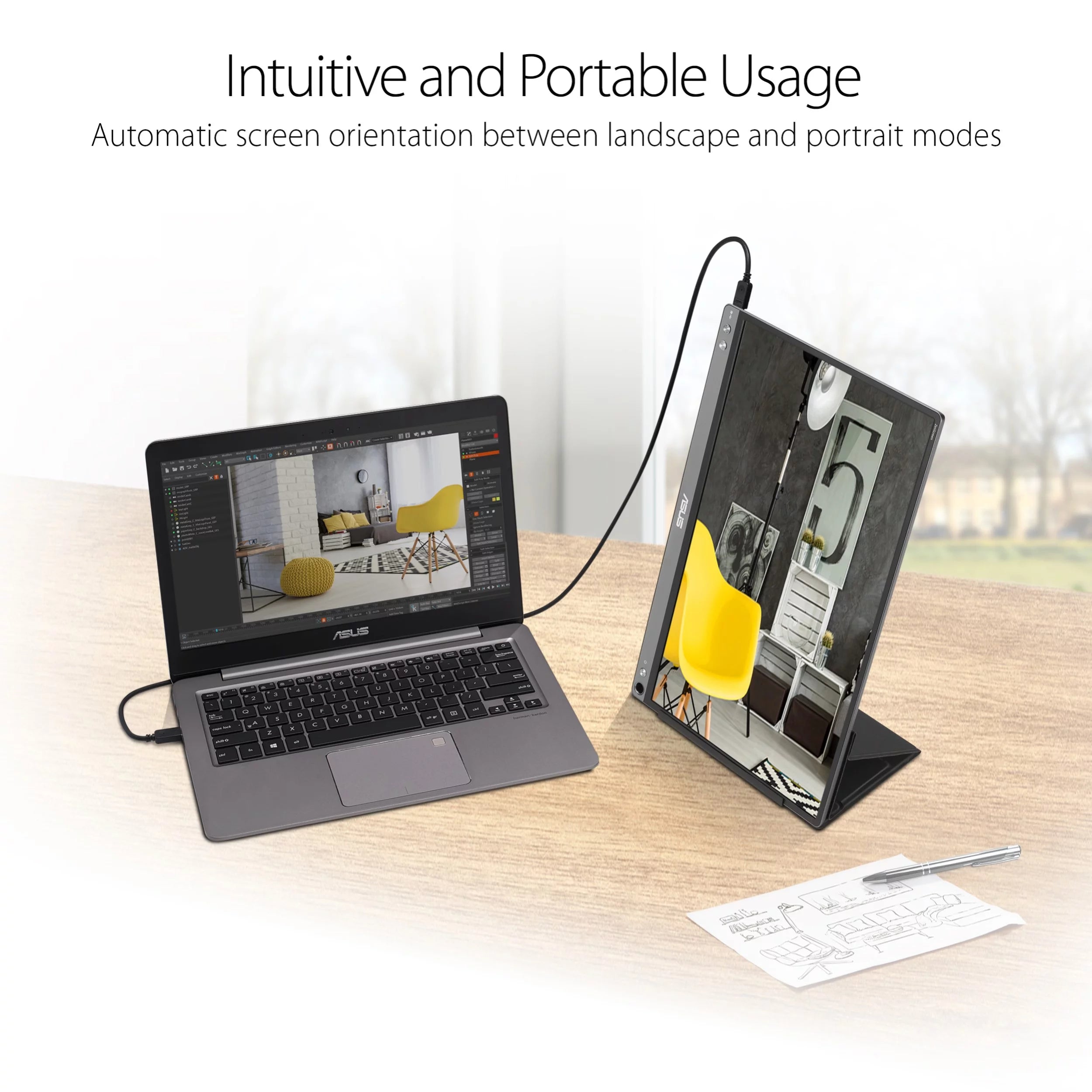 ASUS ZenScreen MB16ACE 15.6" Full HD 1920 x 1080 IPS USB Type-C Portable USB Monitor, Hybrid Signal Solution, USB Type-C, Flicker Free, Blue Light Filter, Anti-glare Surface