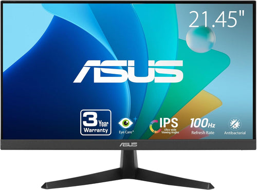 ASUS 22” (21.45" viewable) Eye Care Monitor (VY229HF) - Full HD, IPS, 100Hz, 1ms, SmoothMotion, Adaptive Sync, Eye Care Plus Technology, Blue Light Filter, Flicker Free, Tilt 3 yr Warranty