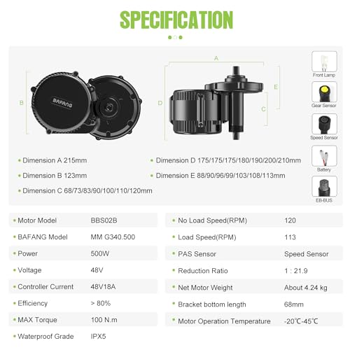BAFANG BBS02B 36V/48V 500W Mid Drive Kit with Battery(Optional) 48V Ebike Motor with DIY LCD Display/Controller Electric Bikes Conversion kit for Mountain Bike