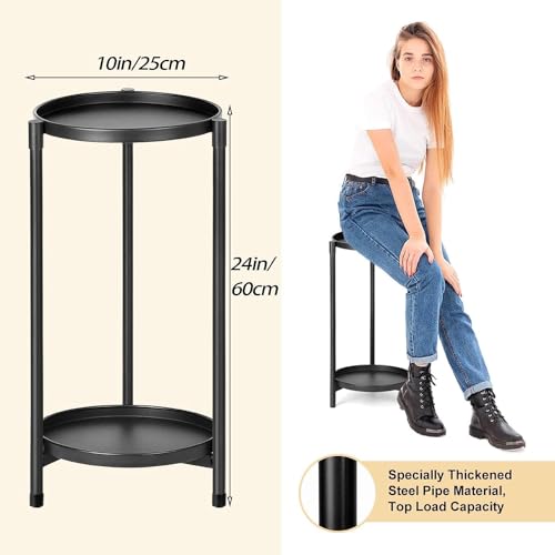 3 Tier Plant Stand Indoor Outdoor - Tall Metal Flower Pot Holder Potted Display Rack - Heavy Duty Corner Plant Shelf for Patio Garden Balcony Living Room Bedroom Black