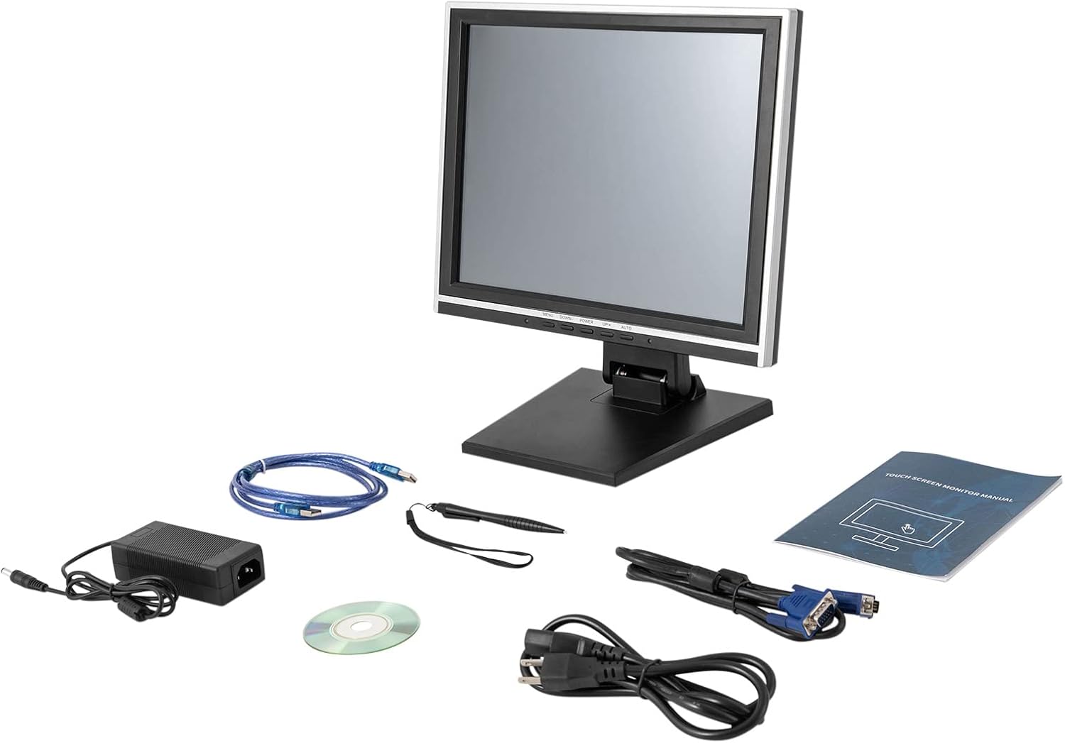 15" LCD Touch Screen Monitor, POS Systems with Adjustable Multi-Touch Monitor USB Interface Touchscreen for Gym Retail Small Business Sale System Office POS Restaurant