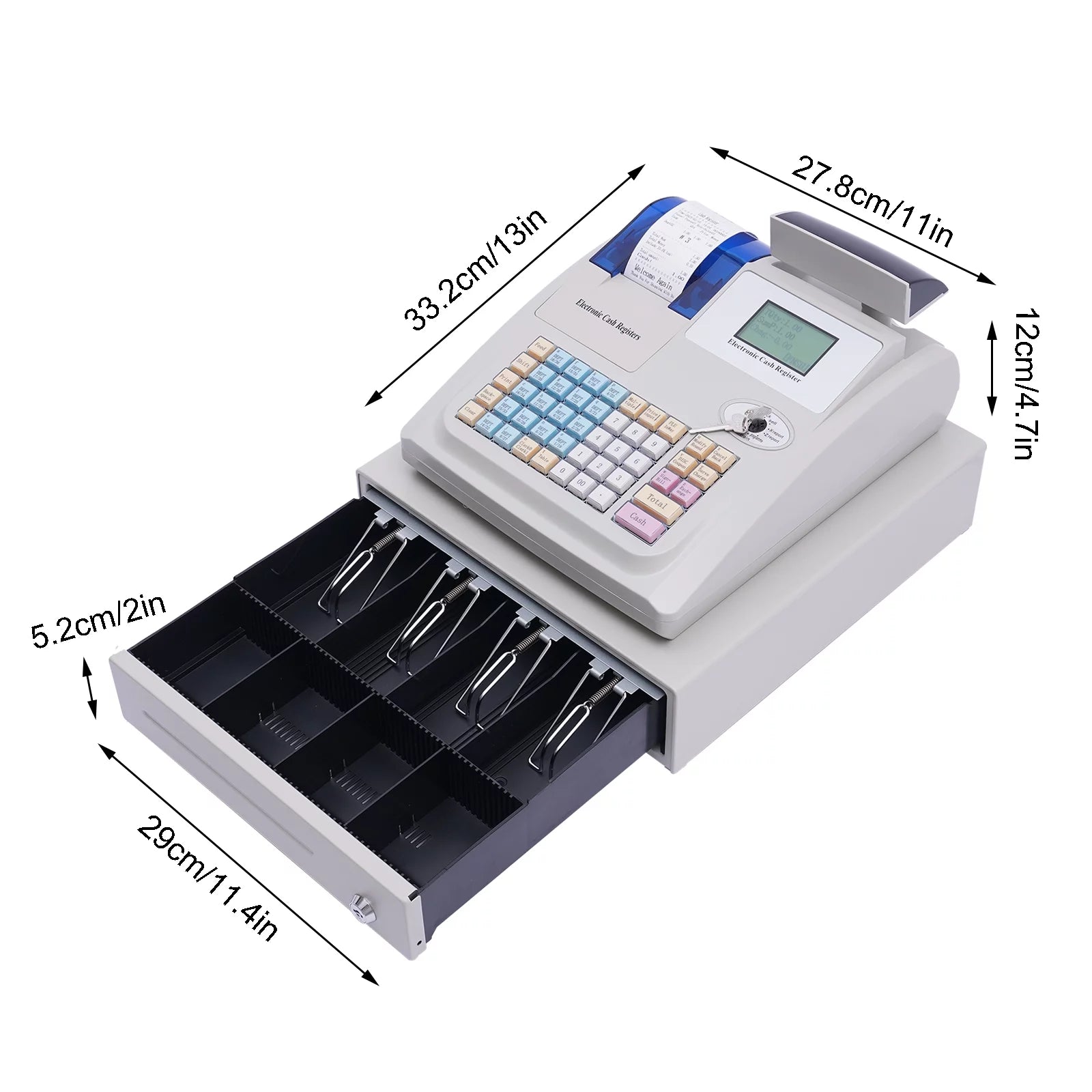 Miumaeov Multifunctional Electronic Cash Register, 48 Keys Cash Management System with Thermal Printer LED Display for Retail, Restaurant, Shop, Supermarket