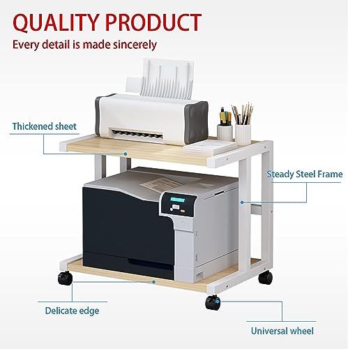 Printer Stand Printer Stand with Wheels, Under Desk Printer Stand, 2 Tier Printer Shelf Printer Copier Stand for Home Office Microwave Rack Shelf