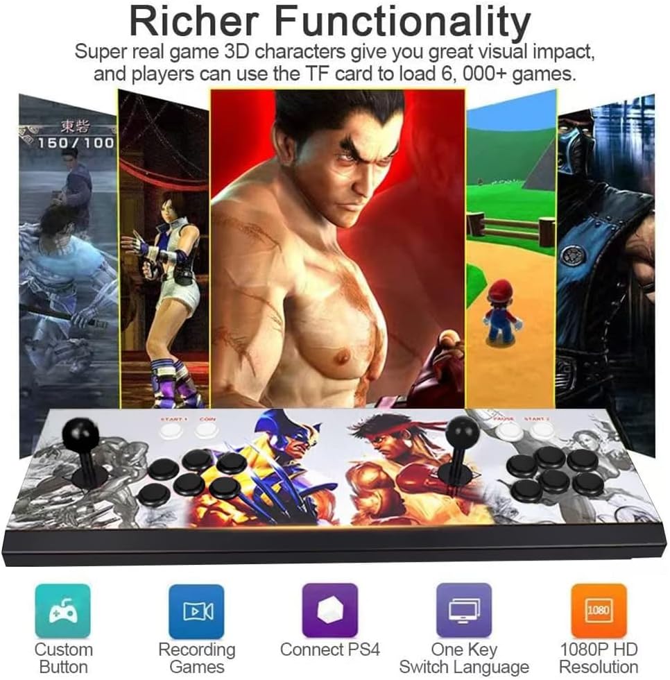 XFUNY Arcade Game Console 1080P 3D & 2D Games 8000 in 1 Pandora's Box 3D 2 Players Arcade Machine with Arcade Joystick Support Expand 8000+ Games for PC / Laptop / TV / PS4 (KOF)