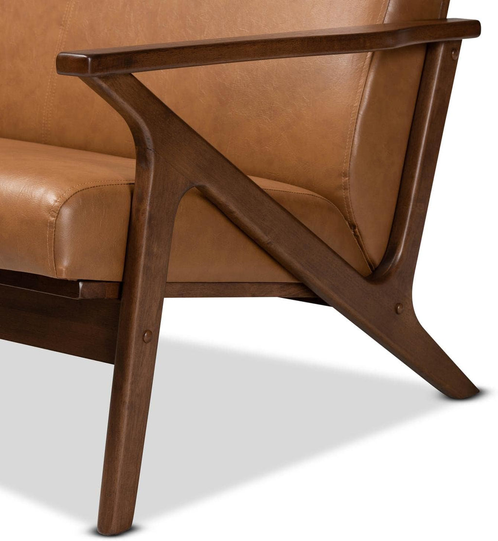 Baxton Studio Bianca Mid-Century Modern Walnut Brown Finished Wood and Tan Faux Leather Effect Loveseat