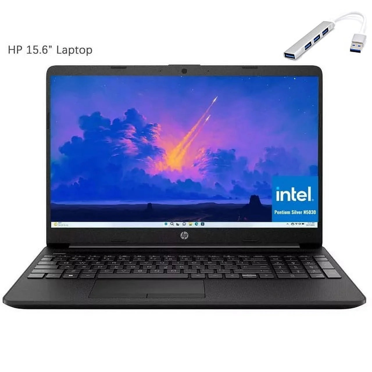 HP 15.6" Laptop, Intel Pentium Silver N5030 Processor, Intel UHD Graphics, 16GB RAM, 512GB SSD, Wi-Fi, Bluetooth, Windows 11 Home S Mode, Bundle With Cefesfy USBHUB