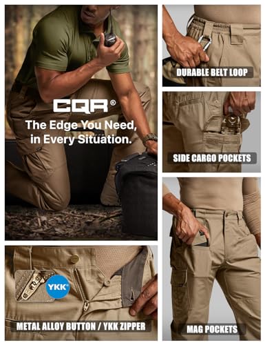 CQR Men's Tactical Pants, Water Resistant Ripstop Cargo Pants, Lightweight EDC Work Hiking Pants, Outdoor Apparel
