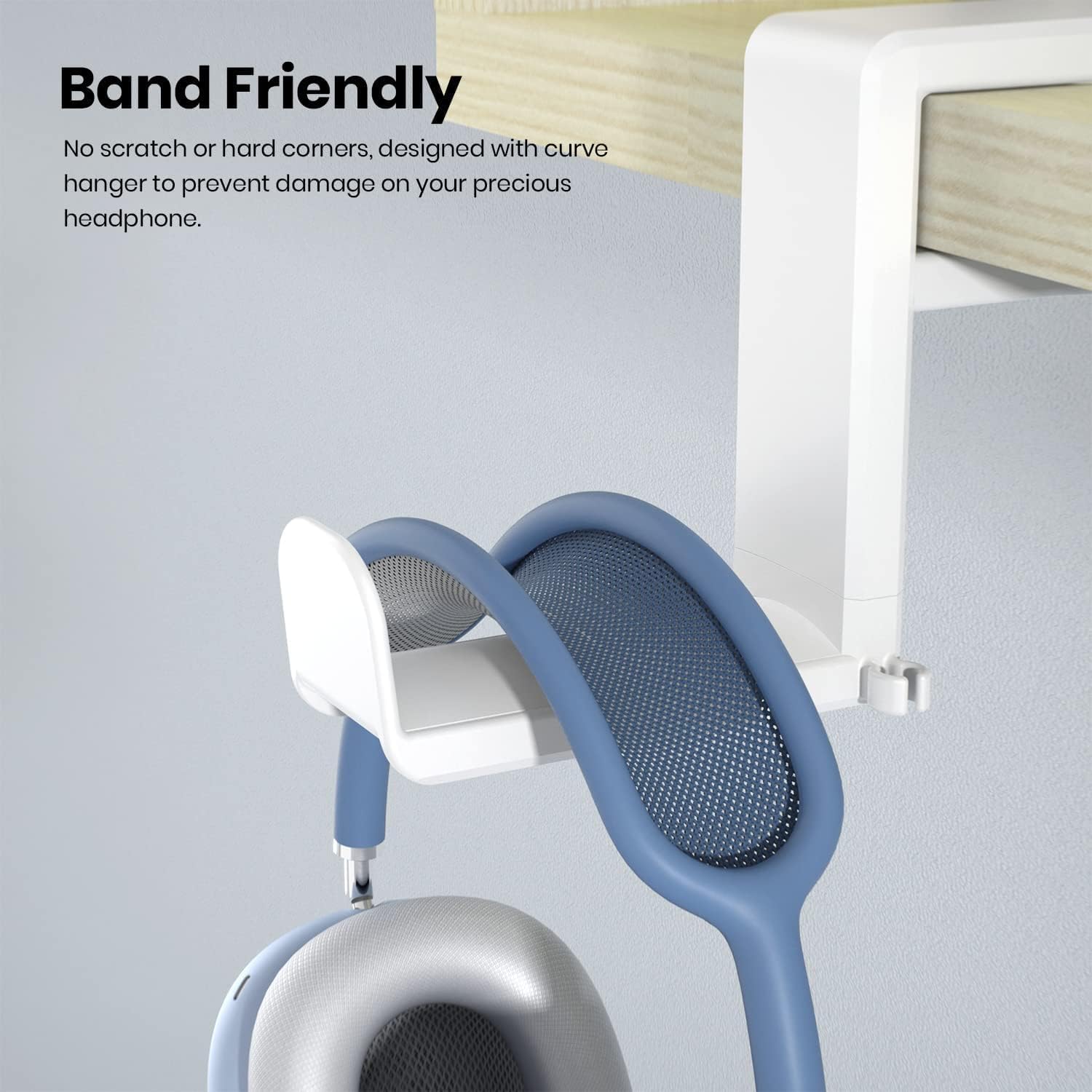 Rotating Headphone Stand - EURPMASK PC Gaming Headset Stand, Adjustable Clamp-on Headphone Holder, Headphone Hanger Hook Under Desk with 360 Degree Swivel&Cable Clip Organizer - White+White