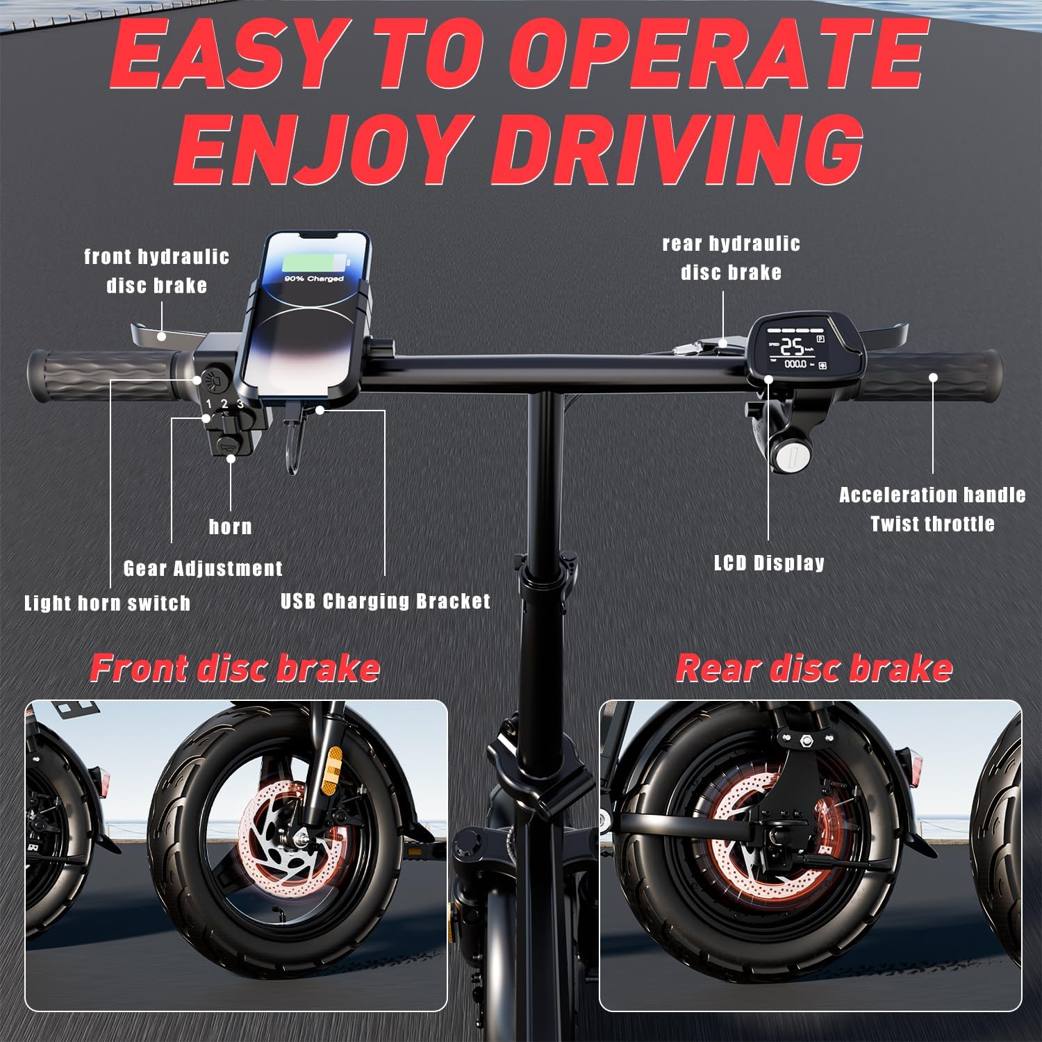 Electric Bike 14" Electric Bike for Adults, Folding Electric Commuting Bike with 1000W Brushless Motor, 48V 20Ah Removable Battery, 25MPH, Up to 40 Miles, Multiple Shock Absorption
