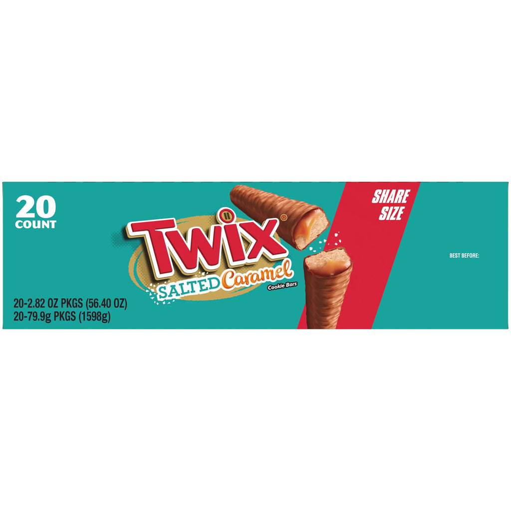 Mars Twix Salted Caramel Chocolate Cookie Bars, 2.8 Ounce Share Size Pack - 20 Count Display Box
