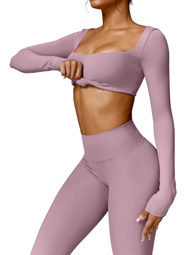 YEOREO Kyla Women Crop Top Long Sleeve Padded Sports Low Medium Impact Yoga Shirt Workout