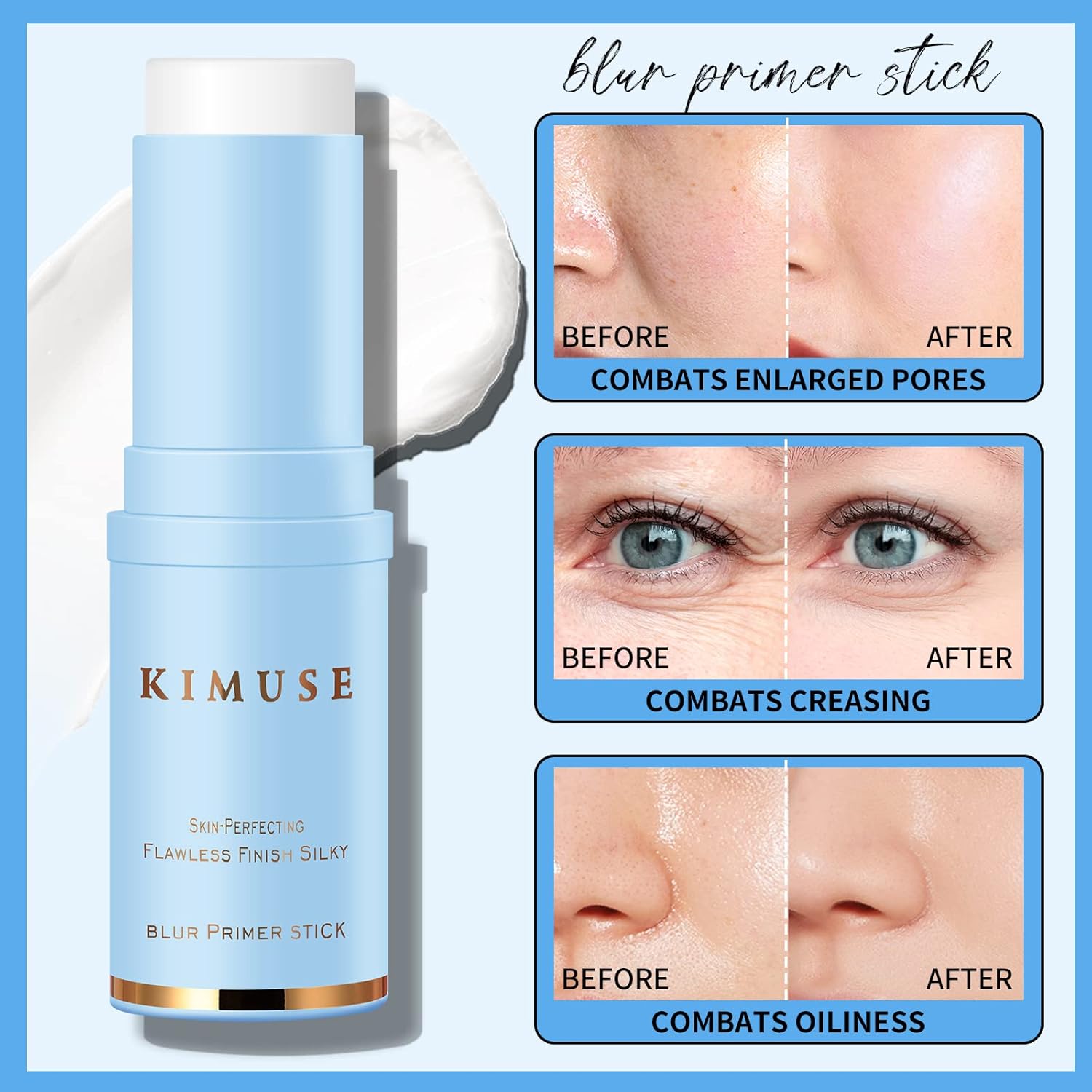 KIMUSE Primer Face Makeup Blur Primer Stick, Lightweight, Smooths, Long-Lasting, Minimize Pores, Flawless Finish, Face Primer for All Skin Types