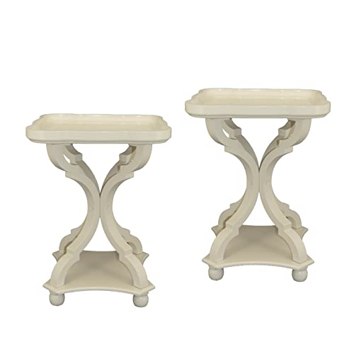 Rustic Farmhouse Cottagecore Accent End Table X 2, Natural Tray Top Side Table Nightstand for Family, Dinning or Living Room, Handcrafted Finish, Modern, 19" L x 19" W x 25" H