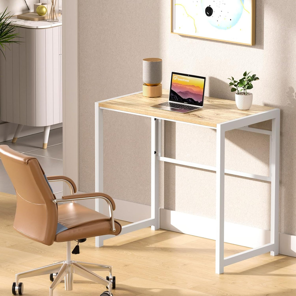 GreenForest Folding Desk No-Assembly,31.5 in Small Desk for Small Spaces Computer Desk for Home Office,Space Saving Foldable Table Study Writing Desk, Printer Stand with Storage Shelf