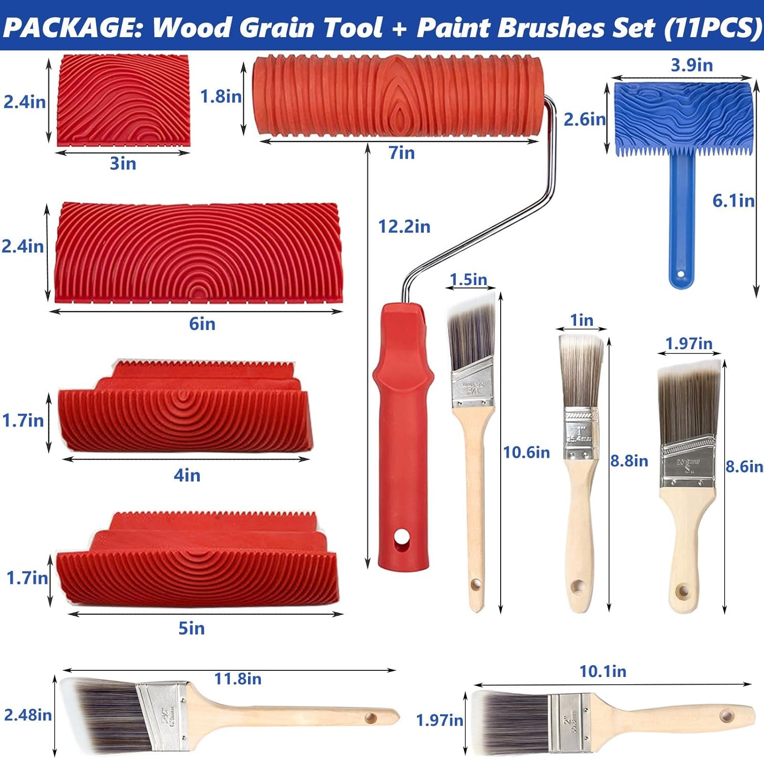 Wood Grain Tool, 11pcs Wood Graining Tool Set 7" Wood Grain Roller Wood Grain Painting Tool Natural Woodgrain Maker Paint Look Like Wood for Wall Room Decoration