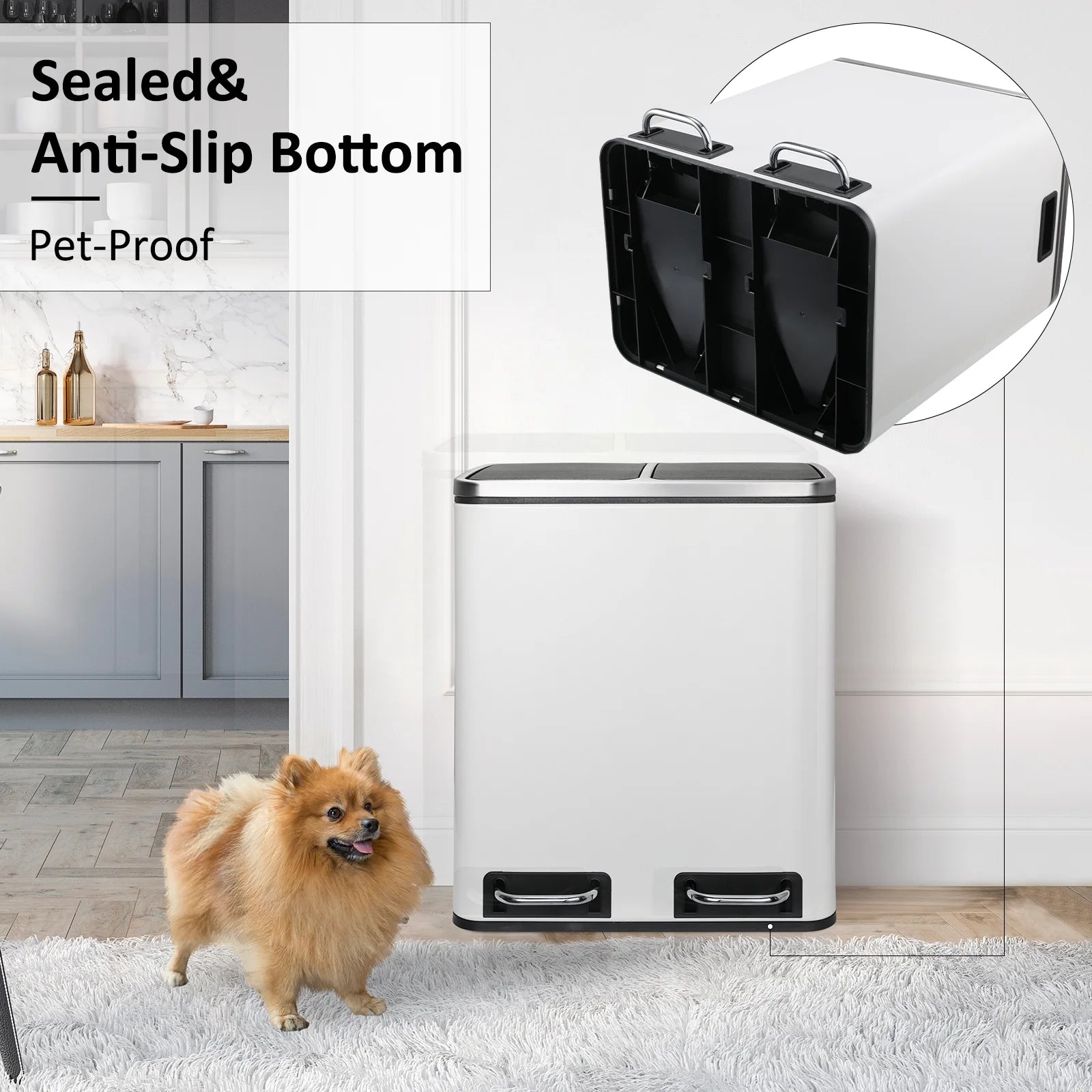 LAZY BUDDY Dual Trash Can, 8 Gallon Stainless Steel Step Garbage Can, Classified Recycle Garbage Bin for Kitchen, Living Room