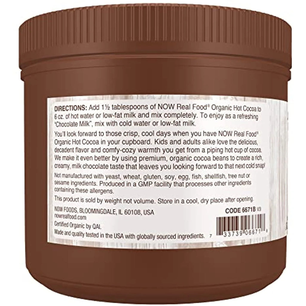 Now Foods, Cocoa Lovers Organic Hot Cocoa, Instant, Rich Milk Chocolate Taste, Low-Fat And Gluten-Free, 14-Ounce