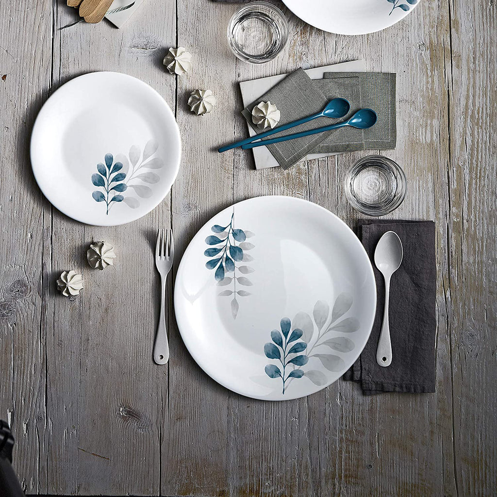 Bormioli Rocco White Moon Botanica Blue, Set Of 6, 10.75" Dinner Plates, Tempered Opal Glass Dishes, Dishwasher & Microwave Safe, Made In Spain.