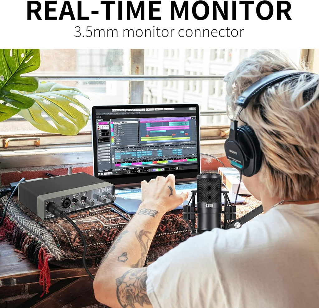 XTUGA E22 2i2 USB Audio Interface with XLR Mic Preamplifier 192kHz True Stereo for Pro Tools/Ableton Live Lite/Reaper and Other DAW Recording Software(Driver Free Installation) Pack of 2