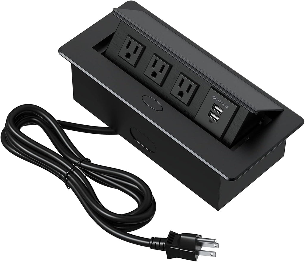 KYHSHJ Connection Box Desktop Pop Up Outlet with 2 USB Ports & 3 Outlets (Silver) Pack of 2
