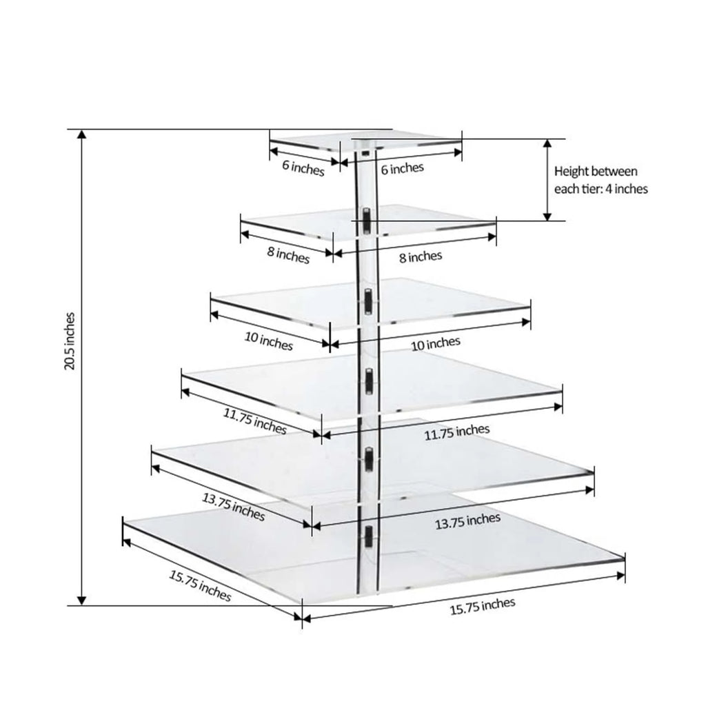 Efavormart 6 Tier Square HEAVY DUTY Acrylic Crystal Glass Clear Cupcake Dessert Decorating Stand For Wedding Birthday Party Dessert