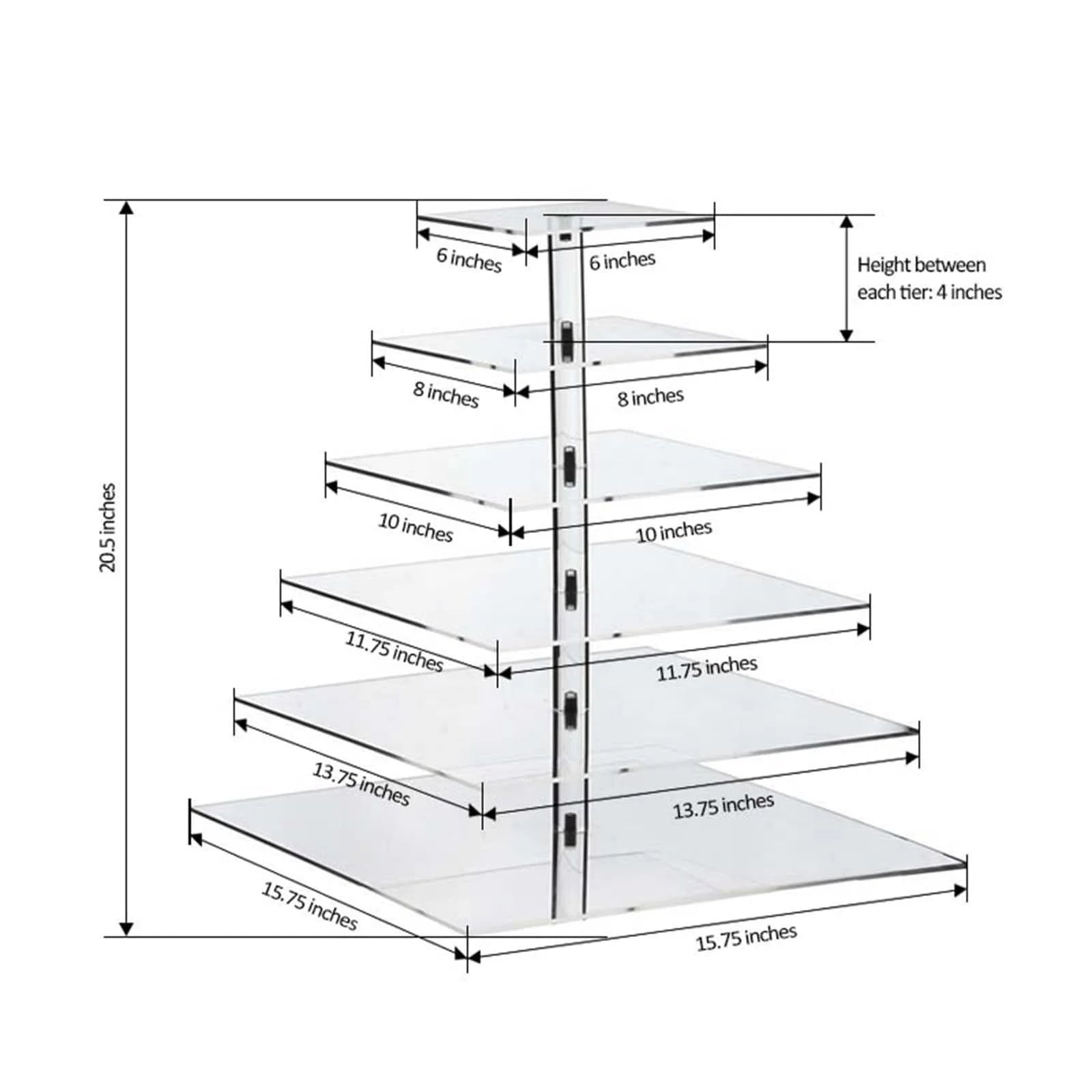 Efavormart 6 Tier Square HEAVY DUTY Acrylic Crystal Glass Clear Cupcake Dessert Decorating Stand For Wedding Birthday Party Dessert