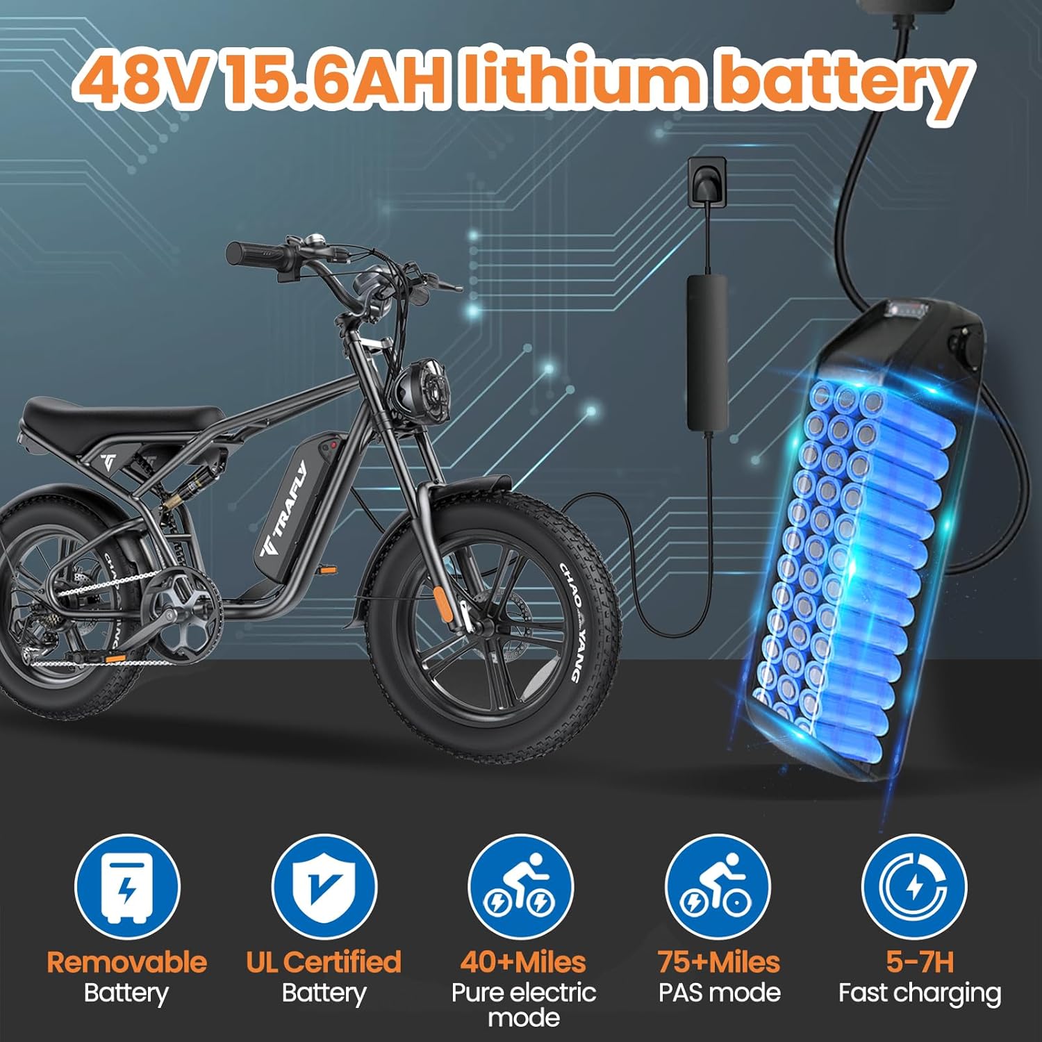 Electric Bike,20''Fat Tire Dirt Bike,with1500W Peak Motor/48V15.6Ah Removable Battery Electric Bicycles,30MPH &75 Miles,Dual Shock Absorber and Acc Cruise Control Ebike for Adults