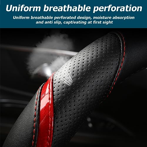 BESULEN Leather Car Steering Wheel Cover, Anti-Slip Breathable for Men Women, Universal 15 Inch, Steering Wheel Cover Protector for Most Cars Trucks, Car Interior Accessories