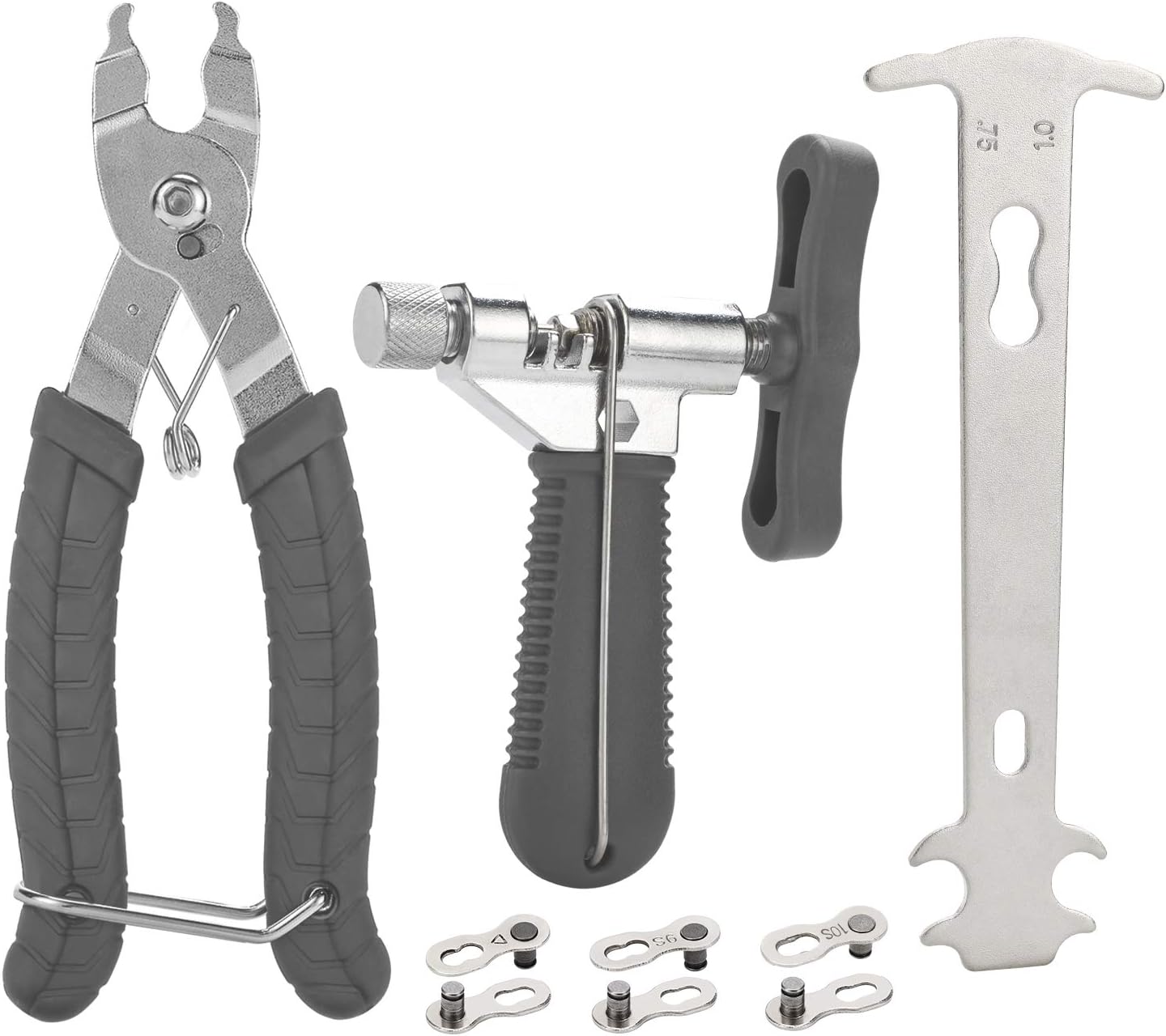 Bike Repair Chain Tool Set, Bike Chain Tool+ Chain Checker+ Bike Link Plier +3 Pairs Bicycle Missing Link for 7 8 9 10 Speed Chain