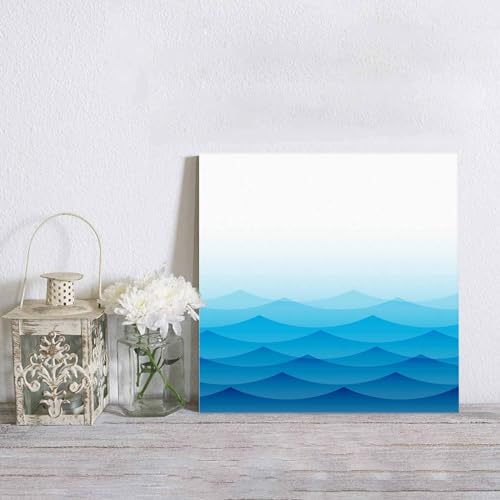 Blue Ocean Waves Canvas Print Wall Art Painting, Modern Wall Decor for Bedroom Living Room Giclee Artwork HD Picture Strenched and Framed Abstract Ombre Mountain Peak