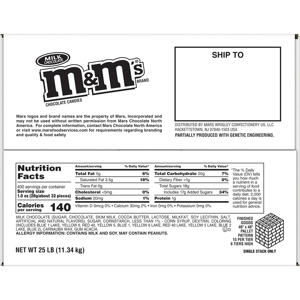M&M,S M&Ms Milk Chocolate Candy 25Lb Bulk Box, 25 Ounce